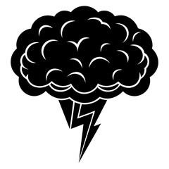 Black silhouette of a brain with a lightning bolt emerging from the bottom representing a powerful idea or breakthrough