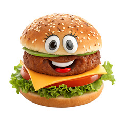 3D Funny burger character with a cartoon face