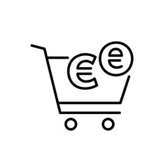 Shopping Cart with Euro Currency Symbol Line Icon.