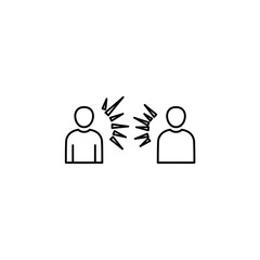 Two people arguing or discussing with sharp lines between them.