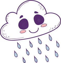 Cute cartoon pink pig icon with a rain cloud and heart-shaped rain drops, a funny vector illustration for a baby card design.