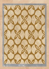 Geometric pattern with interlocking circles and floral motifs in earth tones