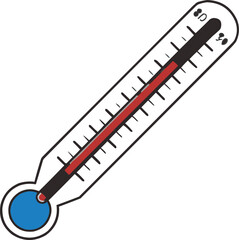 An isolated vector illustration of a thermometer displays a Celsius scale for temperature measurement and is an essential medicine tool.