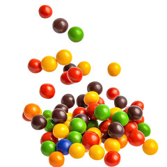 Obraz premium Colorful candy spheres clustered and scattered against a black background