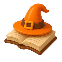 3D Witch hat on top of an open spell book