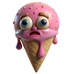 Funny melting ice cream cone character