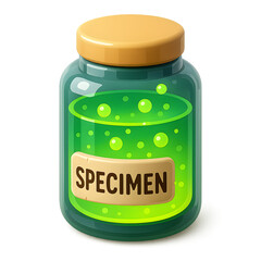 3D Creepy glowing potion in a glass jar labeled ‘Specimen’