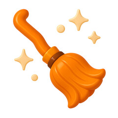3D Flying broomstick with sparkling magic dust