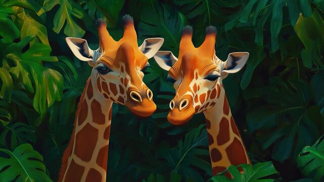 Two giraffes standing side by side, showing their unique bond