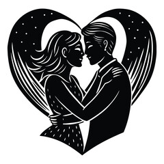 Print Romantic couple in love silhouette embracing