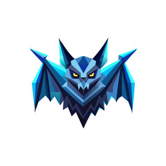 Geometric blue bat mascot with sharp wings and glowing yellow eyes