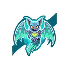 A glowing teal bat mascot design with dynamic wings and sharp claws