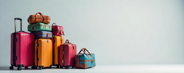 Colorful Suitcases & Travel Bags Ready for Holiday Adventure  Neatly Stacked Luggage Showcases Trip Preparation, Packing, and Travel Style
