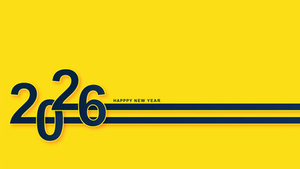 Celebration New Year's Eve. Best design of 2026 yellow and dark blue color combination, Happy New Year 2026 greeting card design, Best 4k design of 2026,.