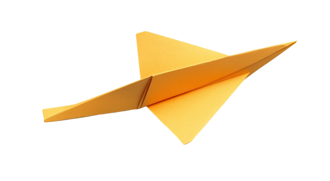 Origami yellow paper airplane with crisp folds isolated on a black background - Powered by Adobe