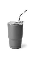 coffee tea cup with straw isolated against white background colourful