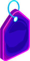 A glowing isometric neon tag illustration with vibrant purple and blue gradients, perfect for representing sales, discounts, or online shopping promotions in futuristic designs.