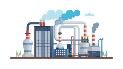 Obraz premium Industrial factory plant illustration with smoke stacks and pipes pollution environment concept