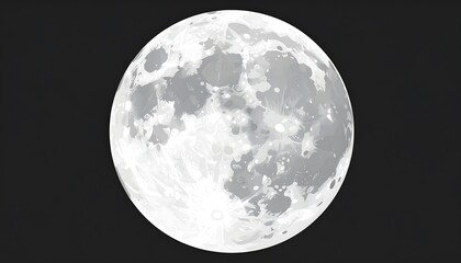 A large, detailed depiction of the full moon in the night sky. Grayscale texture and craters showcase its surface. Simple yet elegant representation