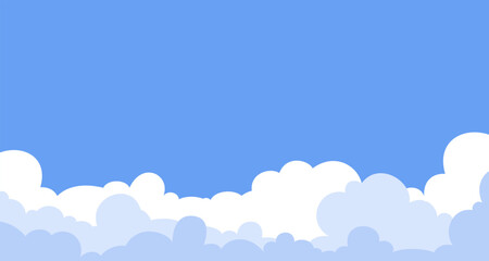Simple sky background with cartoon clouds on the sides. A clean blue backdrop with a fluffy cloud frame, perfect for kids' invitations or social media graphics.