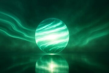 Enchanting emerald orb radiates otherworldly glow, reflected in shimmering water, perfect for fantasy book covers, game design, or ethereal digital art projects, inspiring mystery and wonder