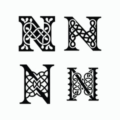 Decorative Letter N Ornamental Celtic Typography Pattern Vector Illustration