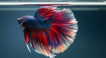 Vibrant Betta Fish with Flowing Fins in Clear Water.