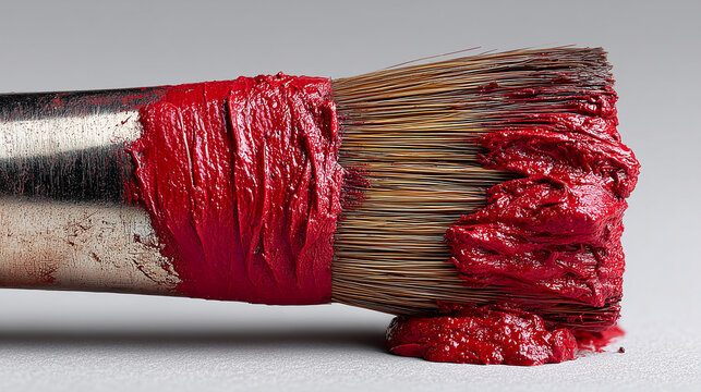 A brush with a stroke of red paint symbolizing art and renewal, with space for text. - Powered by Adobe