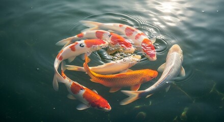Vibrant Koi Fish Swimming Gracefully in a Serene Pond.