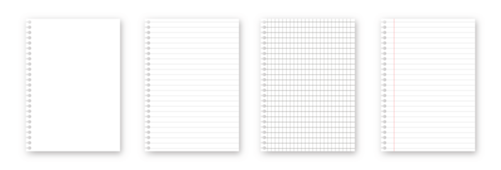 Blank notebook pages set isolated on white background