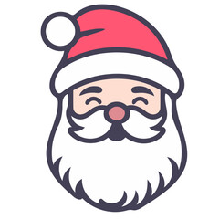 Illustration of santa claus with a red hat and white beard smiling with closed eyes and pink nose