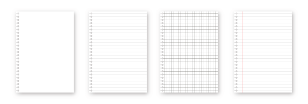 Blank notebook pages set isolated on white background