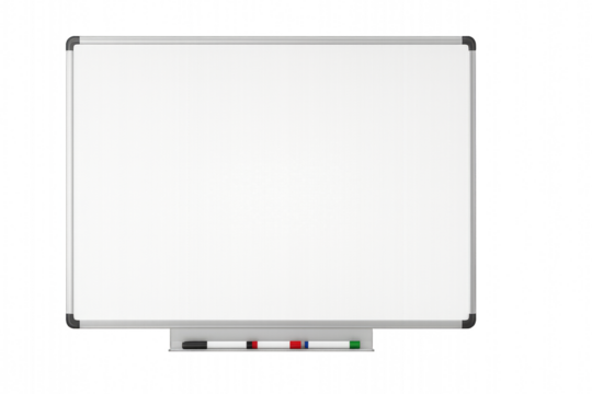 Whiteboard with clean magnetic surface and colorful markers