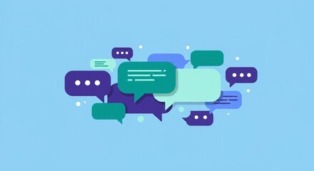 Modern flat design speech bubbles create vibrant communication background for social media marketing, online chat, and feedback platforms