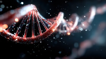 Red Glowing DNA Strand on Dark Background