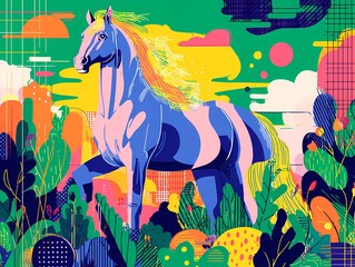 Horse Year Set. Modern illustrations of Chinese New Year designs Year of the Red Horse. Traditional elements 