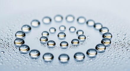 Water Droplets Arranged in Concentric Circles on a Reflective Surface.