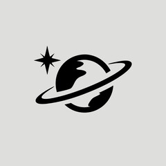 Planet with ring and star in space