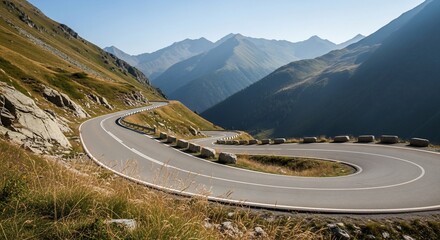 Winding Mountain Road in the Alps on a Sunny Day.