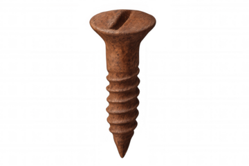 Rusty screw showing metal corrosion on a transparent background, old hardware fastener concept