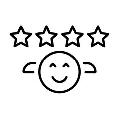 Happy face with four stars for rating