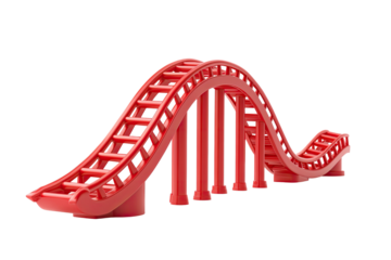 Curved, red model of a roller coaster track on black