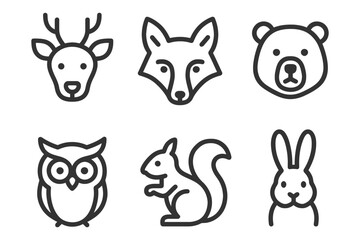 Fototapeta premium The image is a collection of animal icons, including a bear, a rabbit, a squirrel, a deer, a fox, and an owl. Vector. 