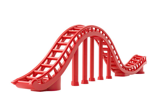 Curved, red model of a roller coaster track on black