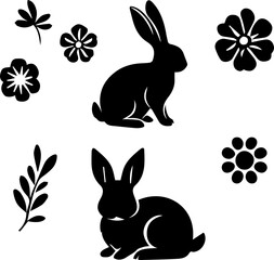 Cute Bunny Silhouette Isolated Vector Illustration for Easter and Spring