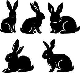 Cute Bunny Silhouette Isolated Vector Illustration for Easter and Spring