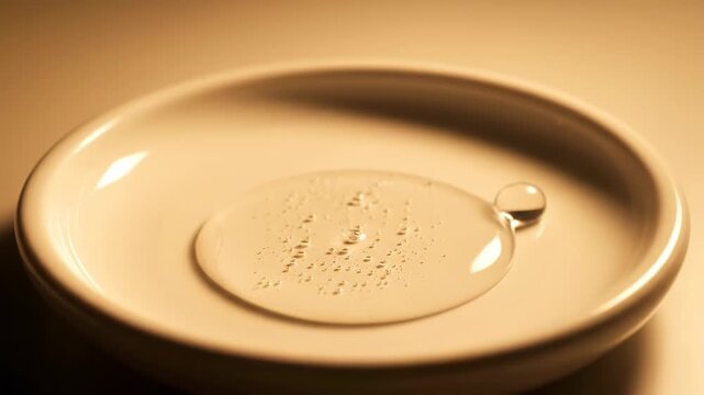 A glass pipette releasing a clear liquid drop into a white ceramic dish, creating ripples on the surface vector illustration