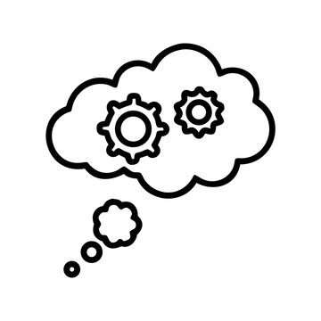 Thought bubble with gears representing brainstorming