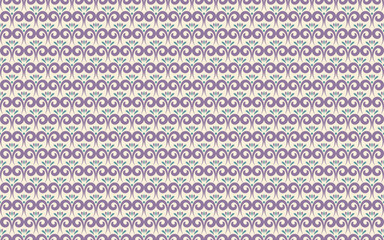 Purple ornate Seamless pattern.  Background with rows of scrolls in simplified damask style in retro colors for upholstery, feminine stationery, lampshades or blinds, wallpaper, accessories