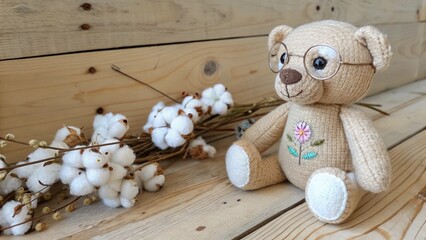 Cozy vintage-style crochet bear with nostalgic tones, ideal for childhood and handmade decor themes.